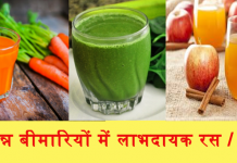 विभन्न बीमारियों में लाभदायक रस /जूस